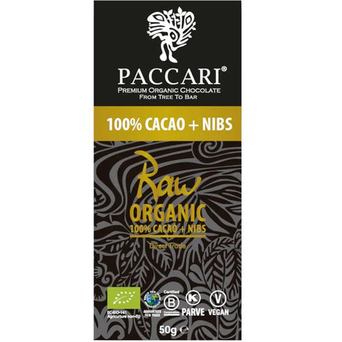 Paccari Raw Dark Chocolate 100% with Nibs - Chocolate & More Delights