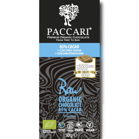 Paccari Raw Organic Chocolate 85% & Coconut Sugar - Chocolate & More Delights