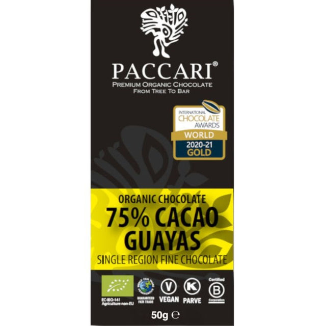 Paccari Organic Single Origin Dark Chocolate Guayas 75% – Chocolate ...