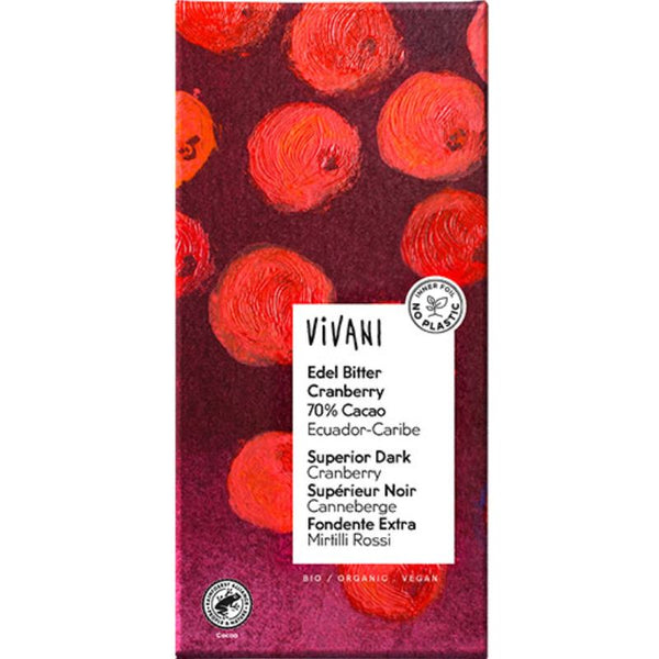 Vivani Organic Dark Chocolate Cranberry - Chocolate & More Delights 